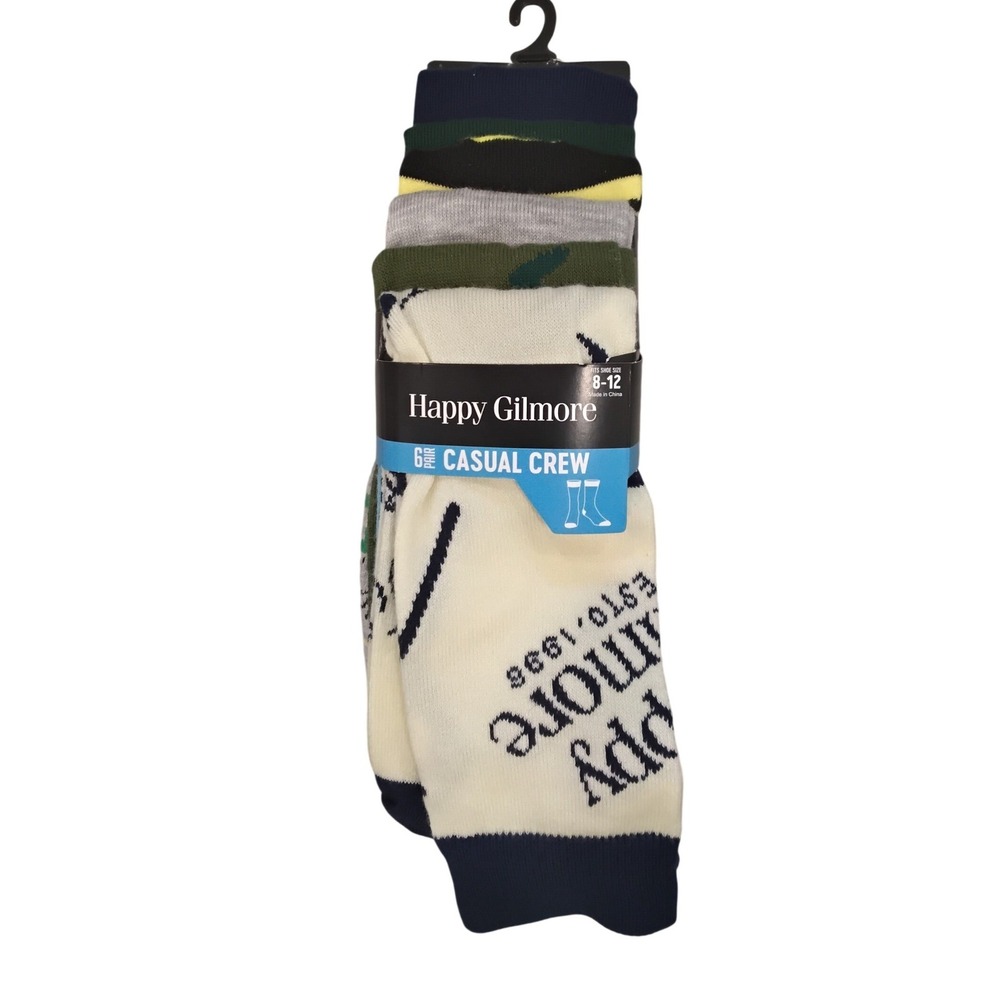 Happy Gilmore 6 Pair Casual Crew Socks Set Bioworld Multicolor Golf Movie Mens